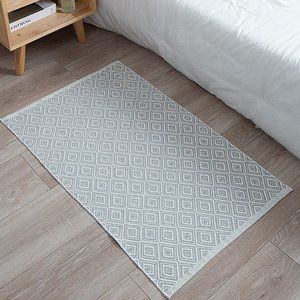 24"x51" Grey Classic Diamond Geometric Small Area Rug Cotton Blend Carpet